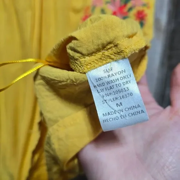 Savanna Jane Yellow Floral Embroidered Tank Top Boho Hippie Indie Spring Summer - Picture 4 of 4